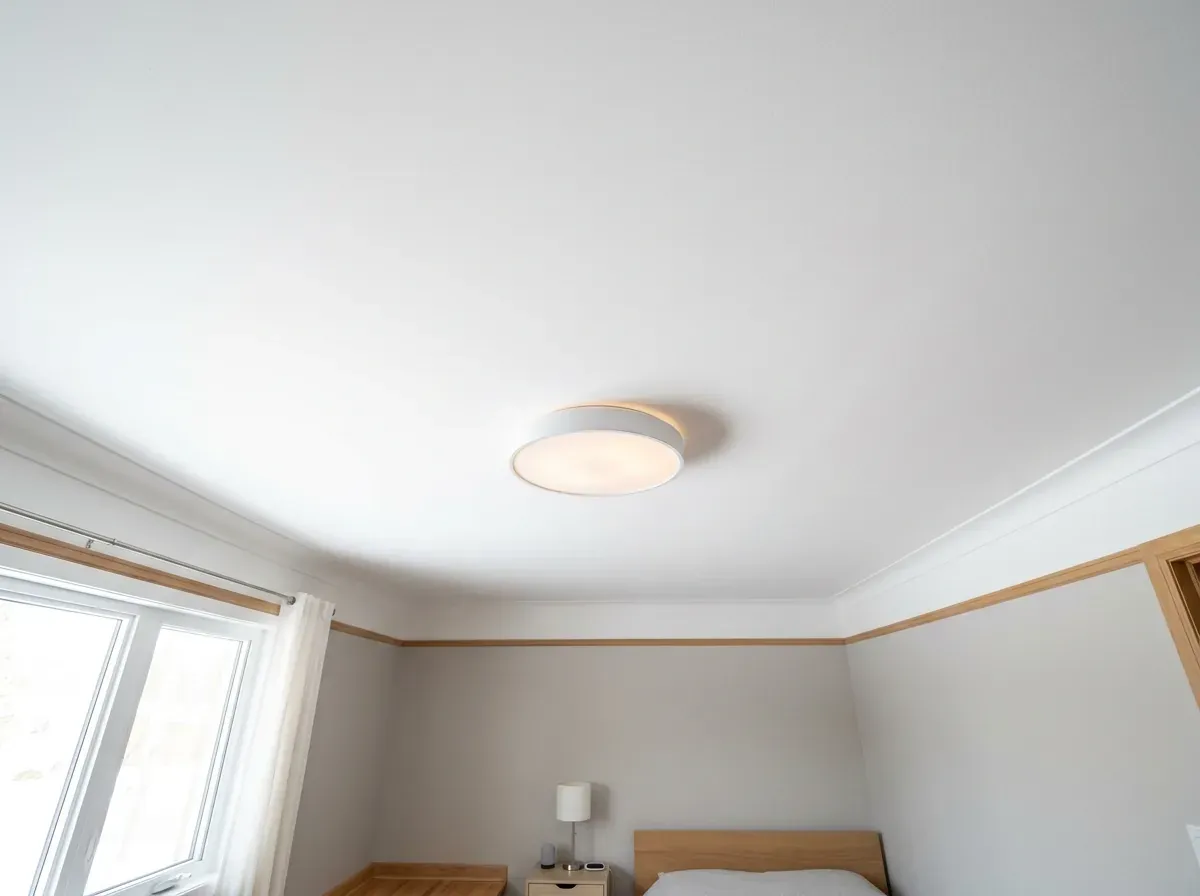 Smooth white finished ceiling in a bright living room